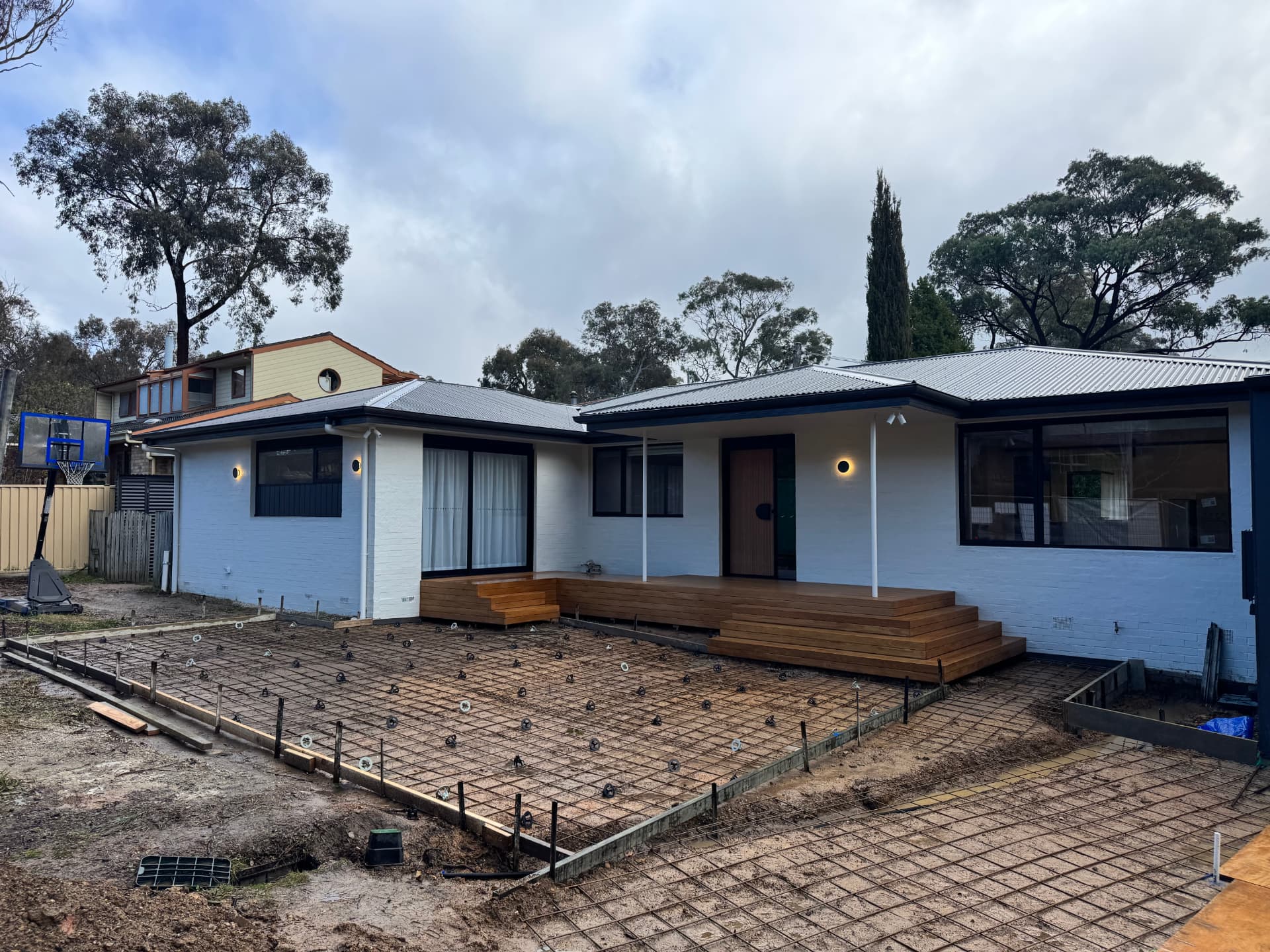 Newly built Canberra home with exterior wall lights and deck wired by MTK Electrics & Air
